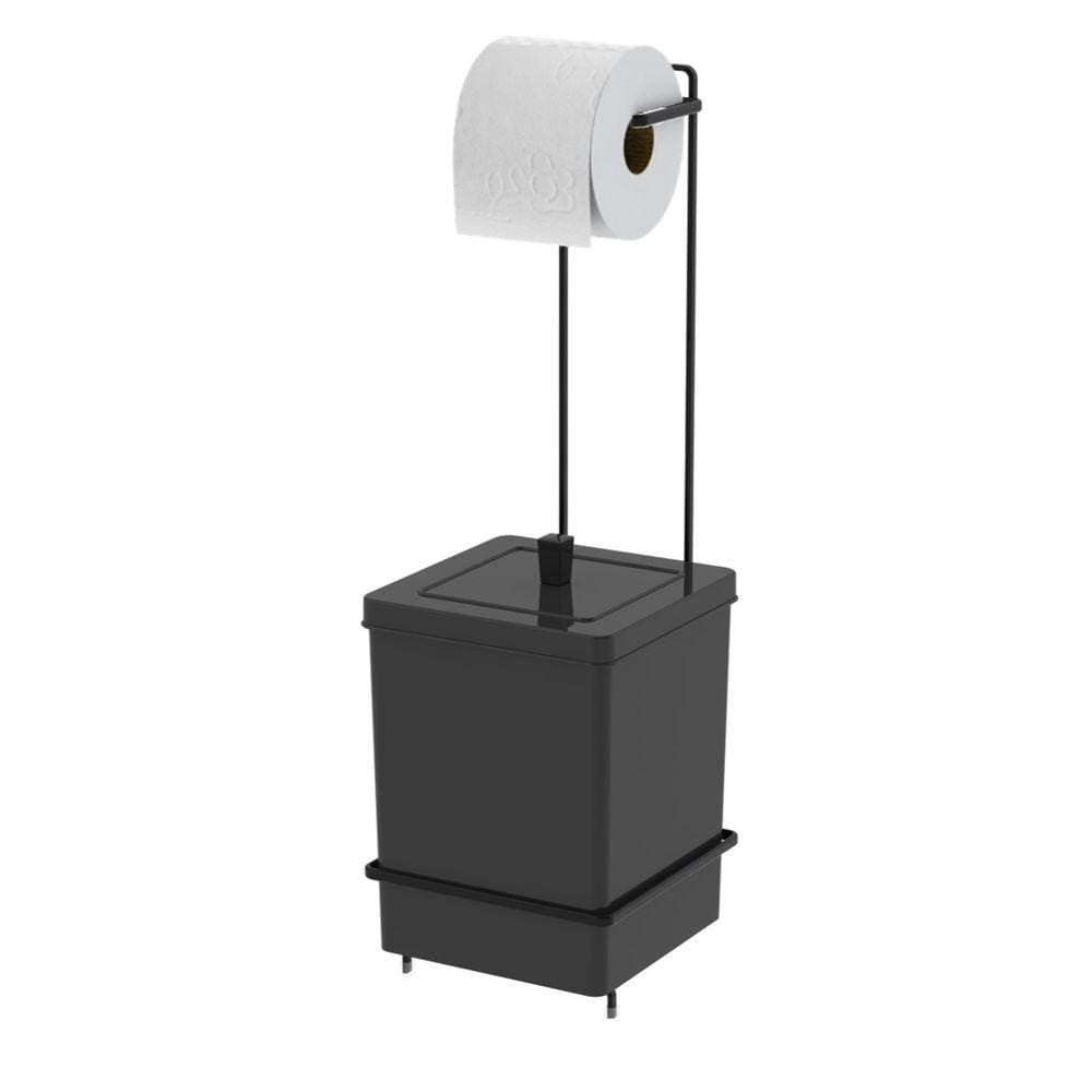 Suporte Porta Papel Higiênico Com Lixeira Quadrada 6,5 Litros De Banheiro Preto - 1632PT Future
