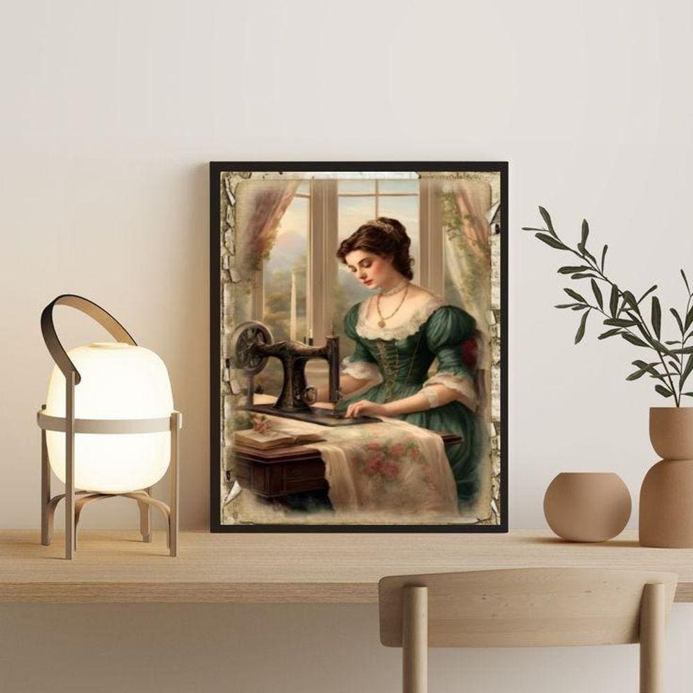Quadro Decorativo Vintage Costureira 33X24Cm