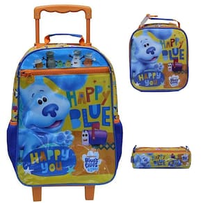Kit Mochila Rodinha Lancheira e Estojo Dermiwill Pista Blue
