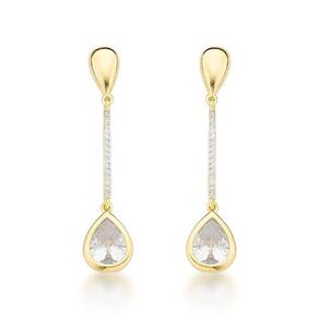 Brinco Festa Duas Gotas Cravejado Banhado A Ouro 18k