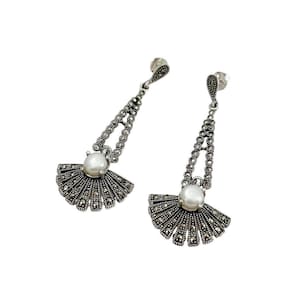 Brinco Pendente Com Pérola E Marcassitas Prata 925 - 5,4cm