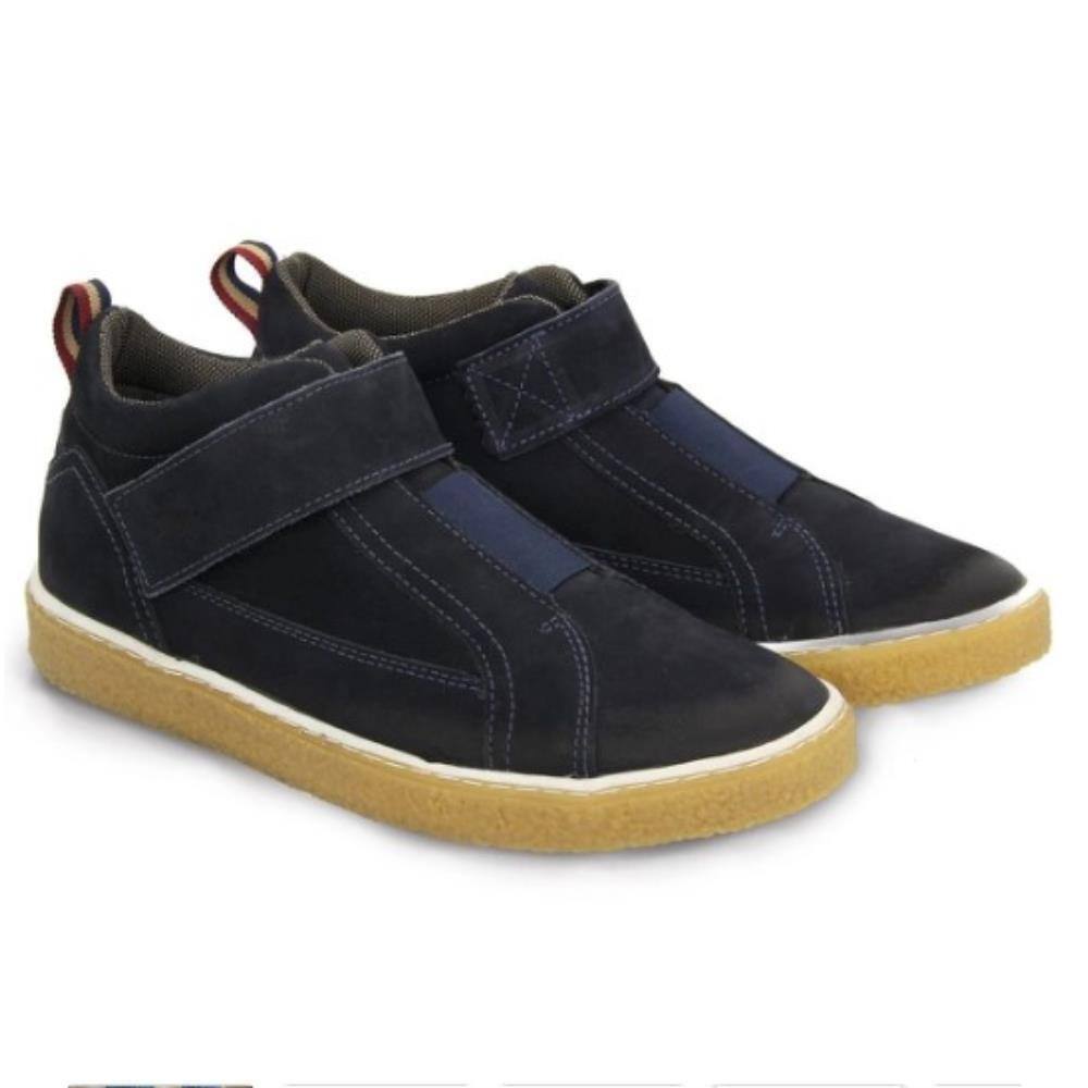 Tênis Casual Masculina Couro Cano Alto Elástico Conforto