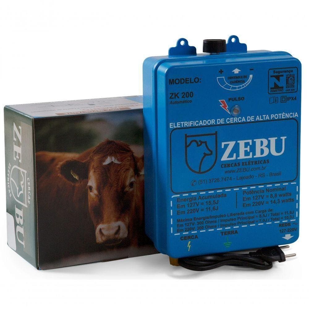 Eletrificador Cerca Choque Eletrico Zebu Zk200 127-220v 10j 200km