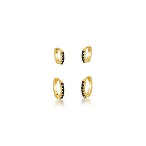 Dupla De Argolas Com Uma Fileira De Zirconias Banhadas A Ouro 18k - Onix