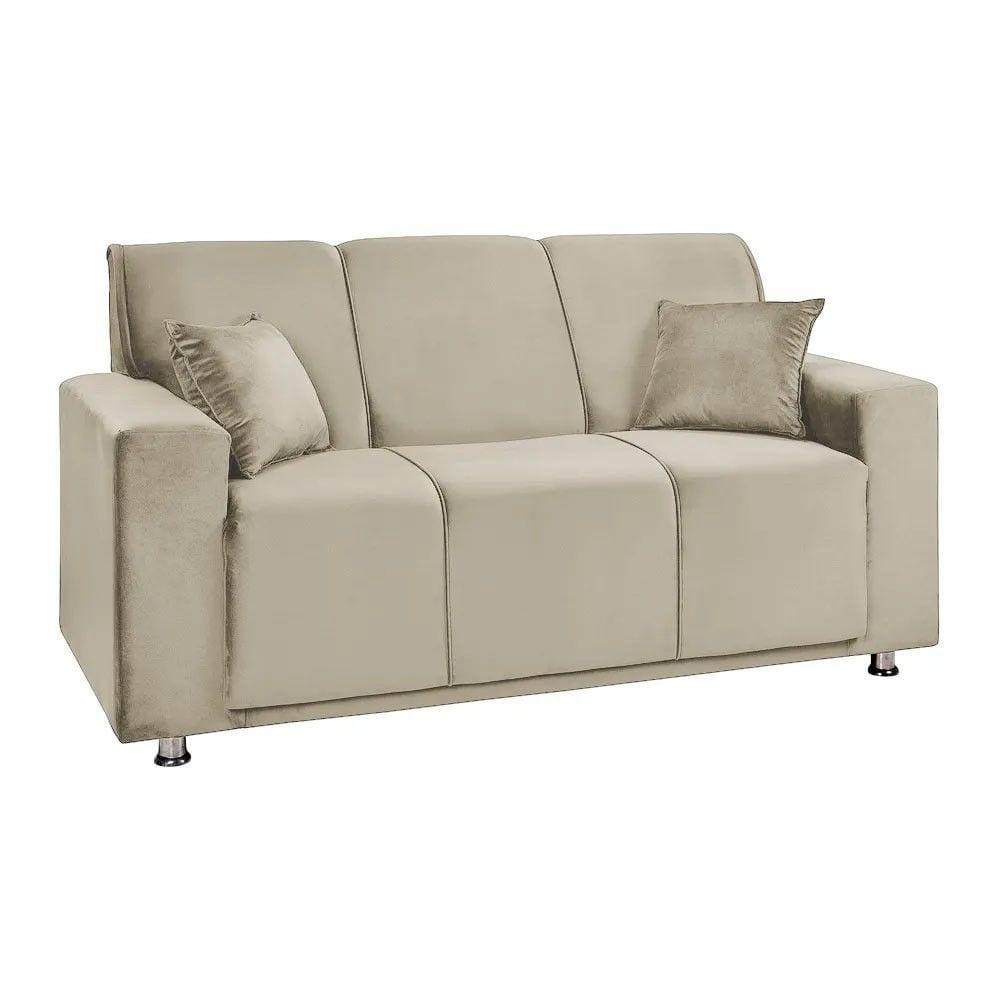 Sofá 3 Lugares Fixo Tokyo Veludo Bege Marfim Speciale Home