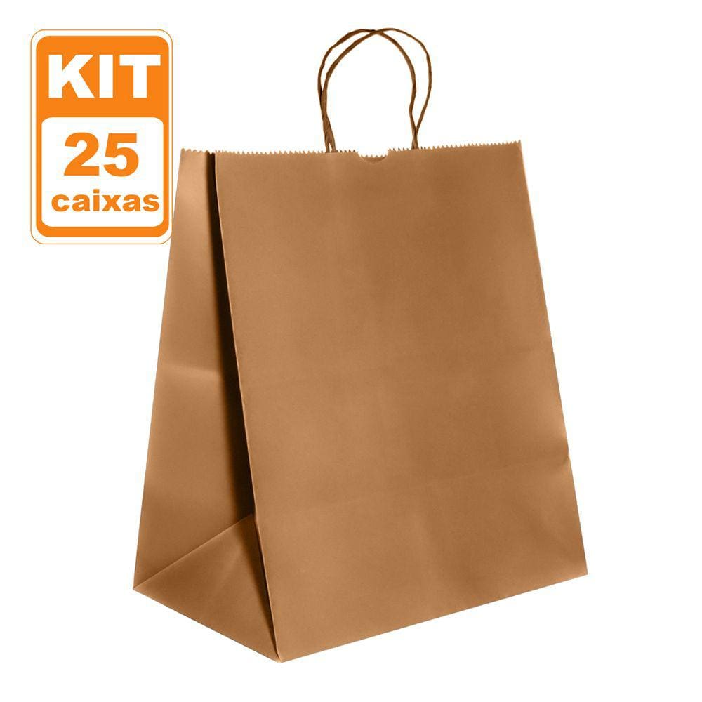 Sacolas Kraft Lisas 28x32x17 Delivery Ecológicas - 50 und