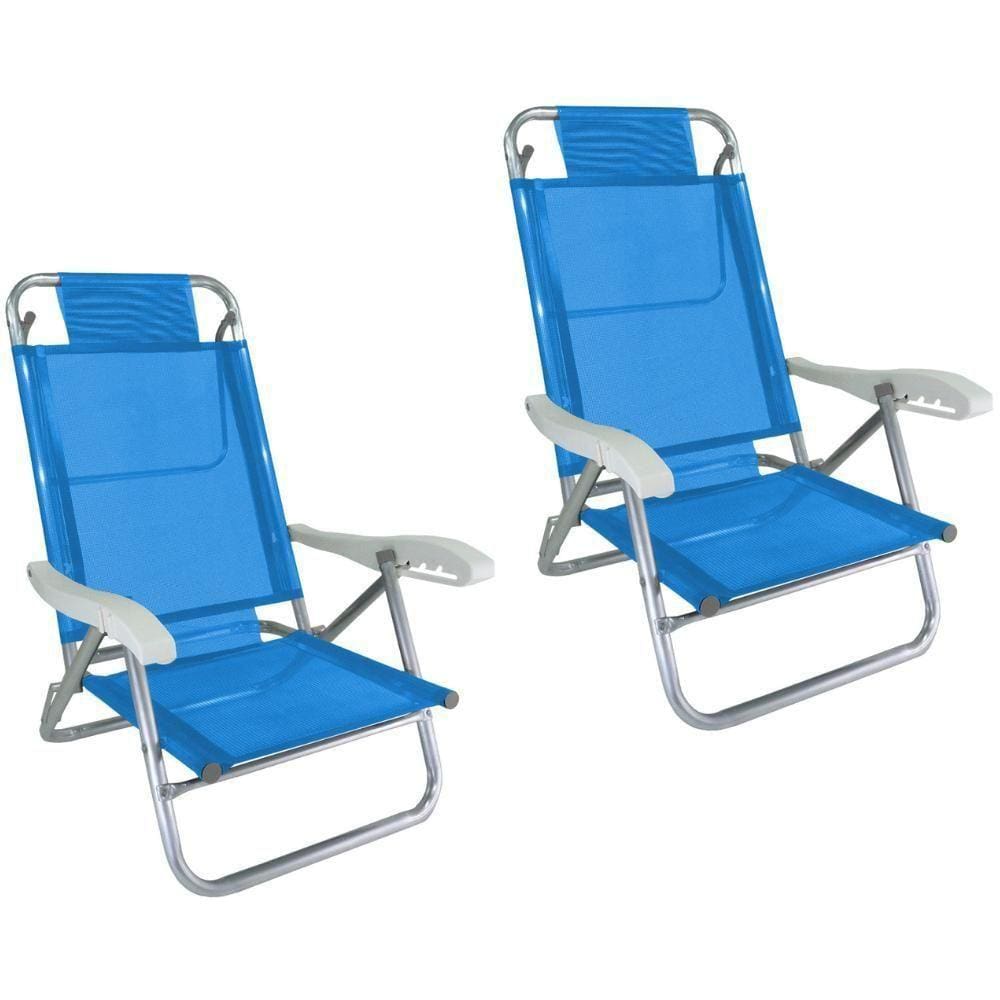 Kit 2 Cadeira De Praia Alumínio 5 Posições Azul Zaka