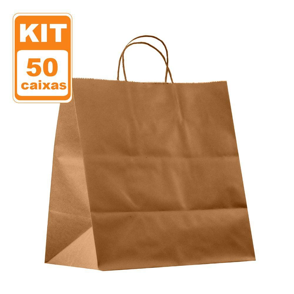 Sacolas Kraft Lisas 31x33x19 Delivery Ecológicas - 50 und
