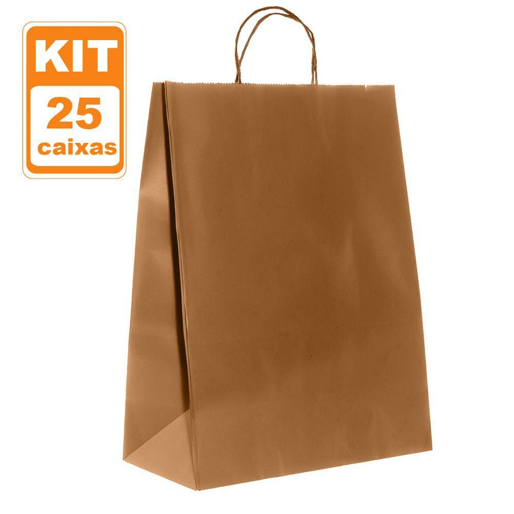 Sacolas Kraft Lisas 31x40x15 Delivery Ecológicas - 25 und