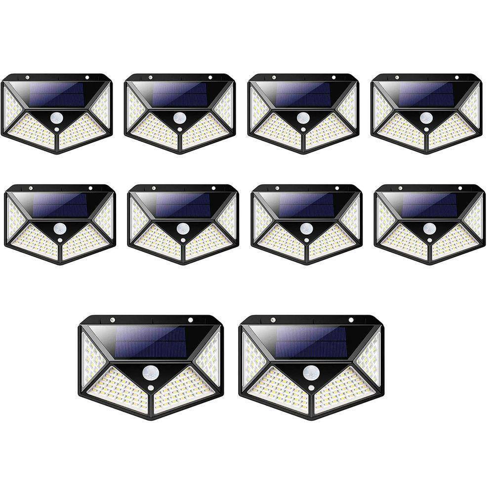 Luminaria Solar Arandela Kit 10 Uni 100 Leds Iluminaçao Rua Casa Parede Segurança