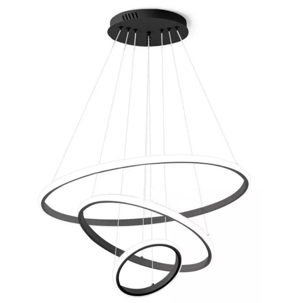 Lustre Pendente Luminaria 3 Aneis Arcos Perfil Luxo Infinito 48w Regulavel Sala Jantar Qua