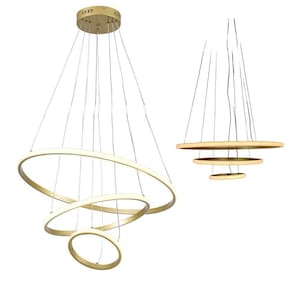 Luminaria Pendente Lustre 3 Em 1 Perfil Aneis Arco Led Infinito Regulavel Ajustavel Sala Quarto