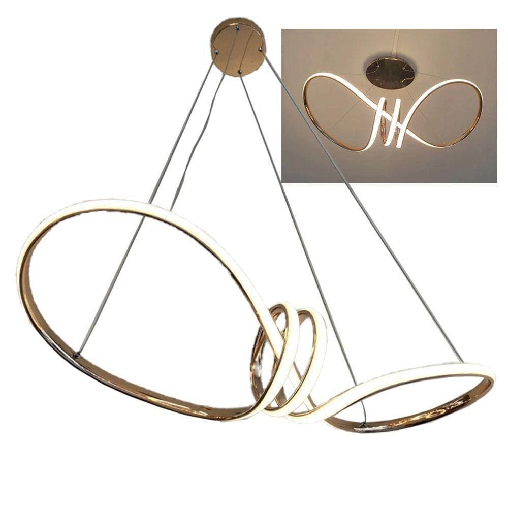 Lustre Luminaria Arco Infinito Aneis Pendente 3 Em 1 Led Ambiente Decorativo Moderno Luxo Recepçao