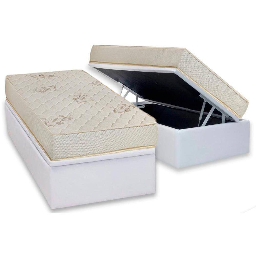Conjunto Box Baú Solteiro: Colchão Espuma Luckspuma D45 Gran Luck + Base CRC Courano White(88x188)