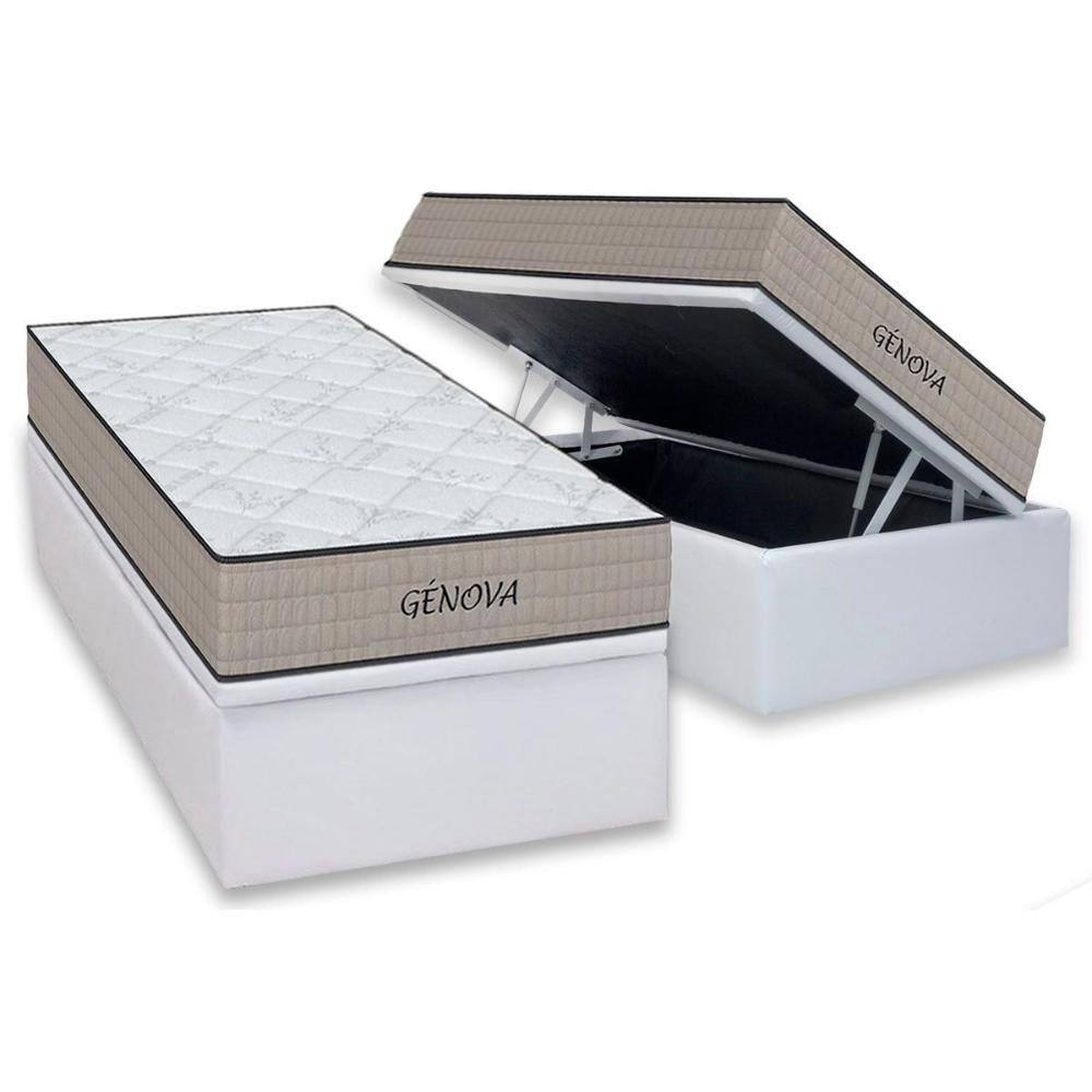 Conjunto Box Baú Solteiro: Colchão Espuma Orthoflex D45 Genova + Base CRC Courano White(88x188)