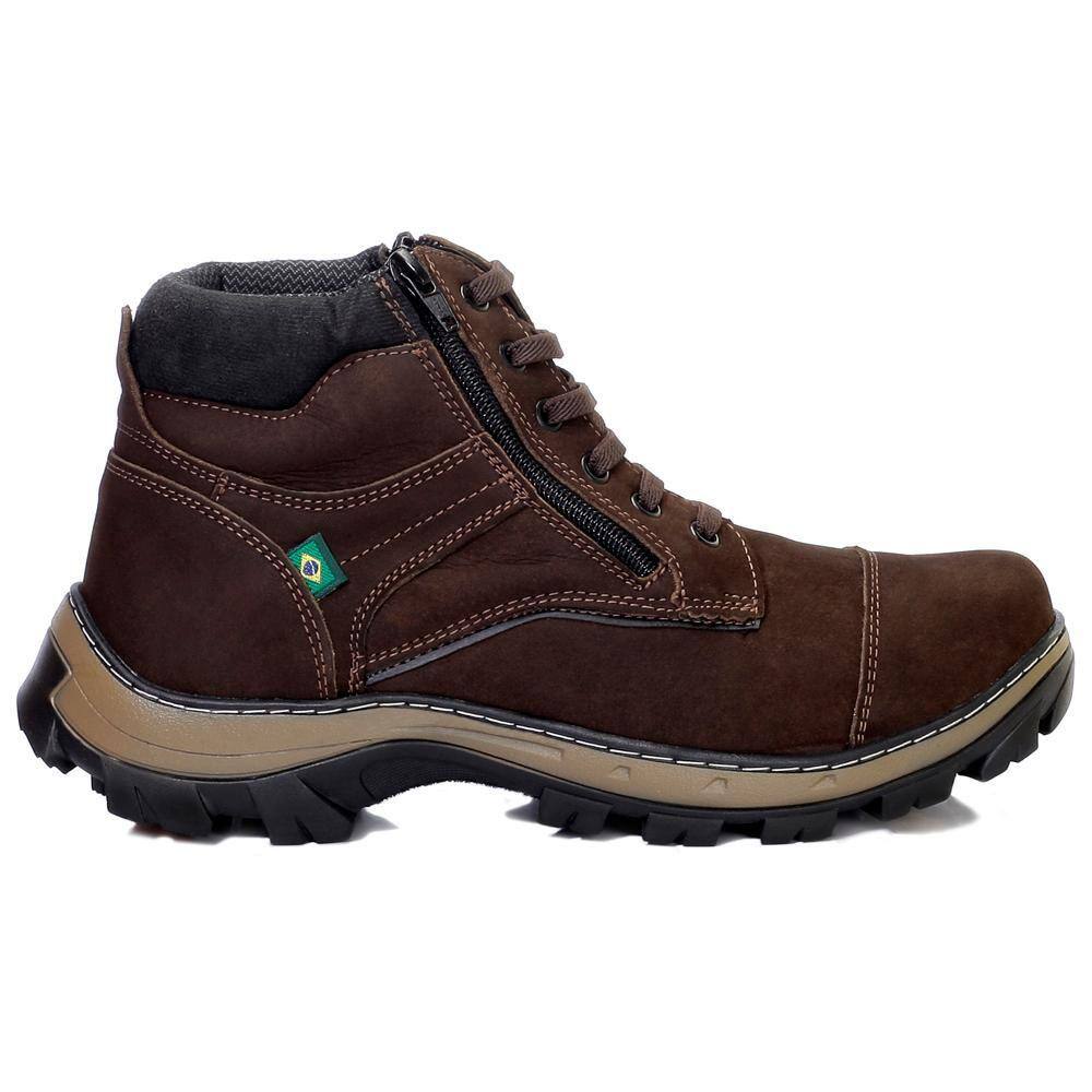 Bota Adventure Masculina Couro Zíper Trilha Resistente Lisa