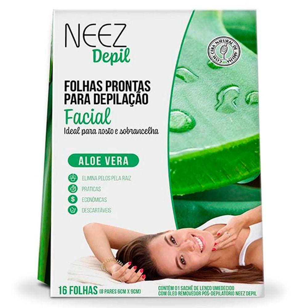 Folha Depil Neez Facial Aloe Vera Com 8 Unidades