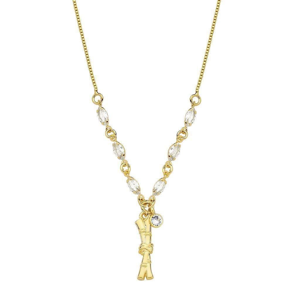 Colar Cana De Açúcar Com Zircônias Navetes E Revestimento Em Ouro