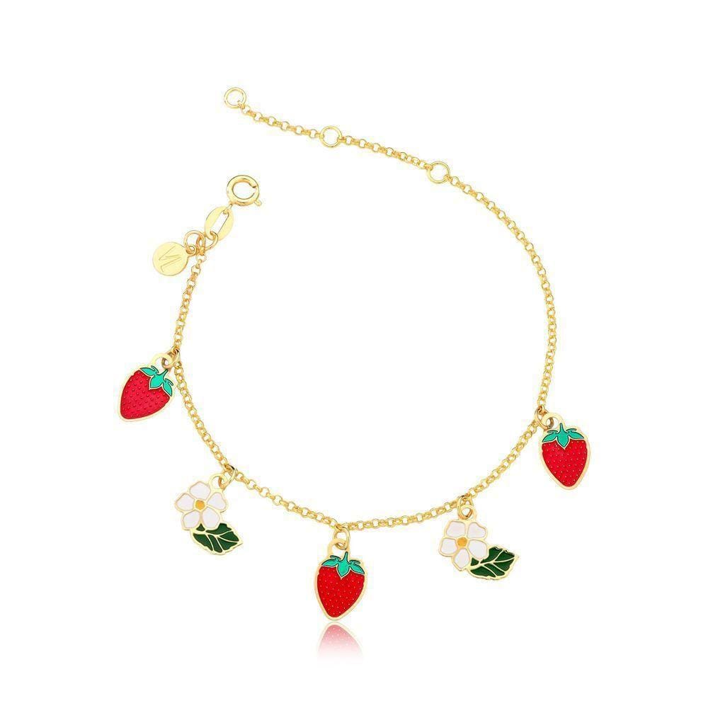 Pulseira Flor Do Morango Revestida Em Ouro