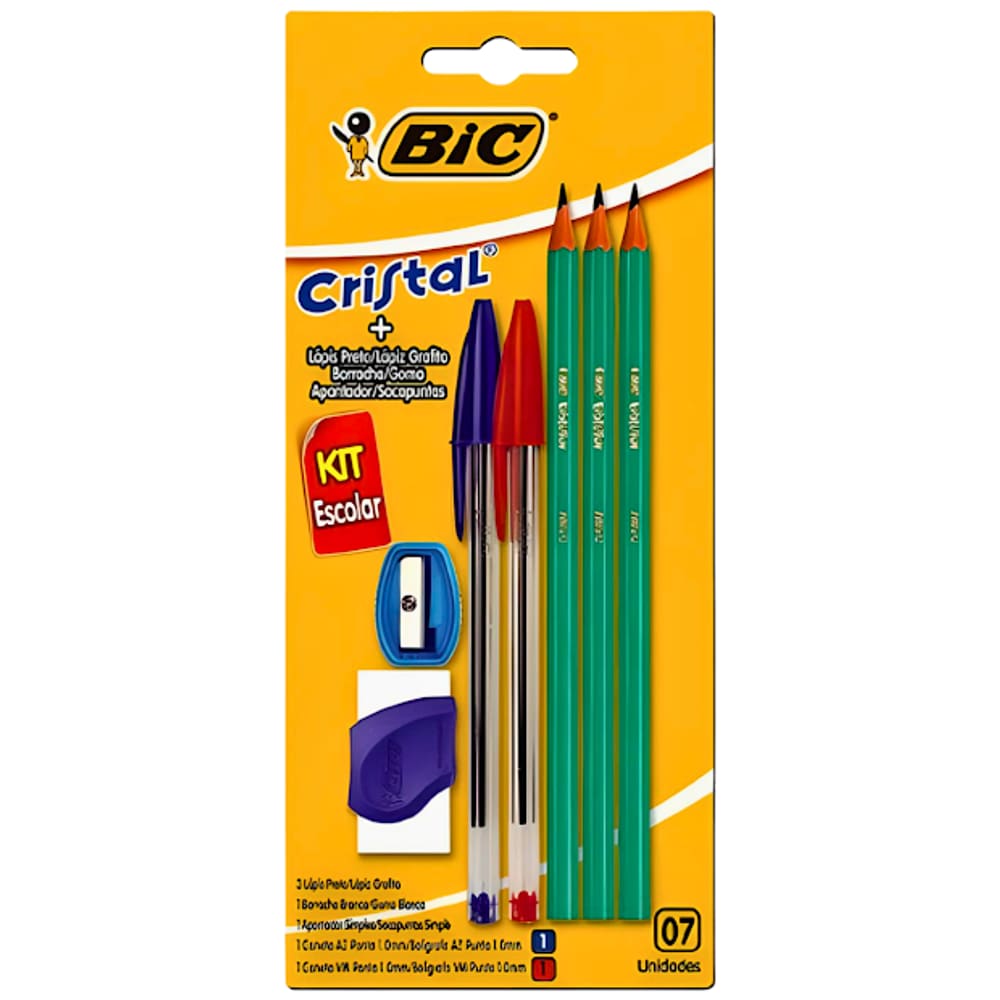 Kit Escolar Blister Com 7 Peças Canetas/Lapis/Borracha Bic