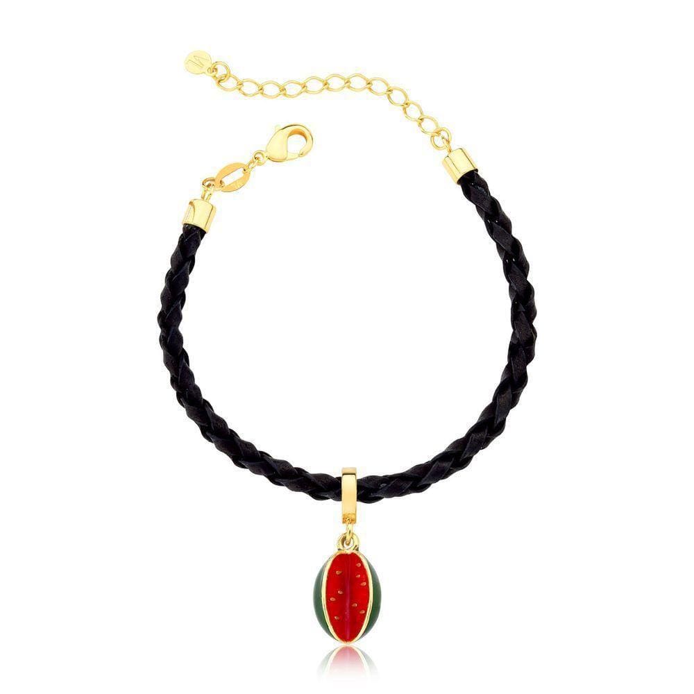 Pulseira Couro Trançado Melancia Pingo Doce Tamanho 15 A 16cm