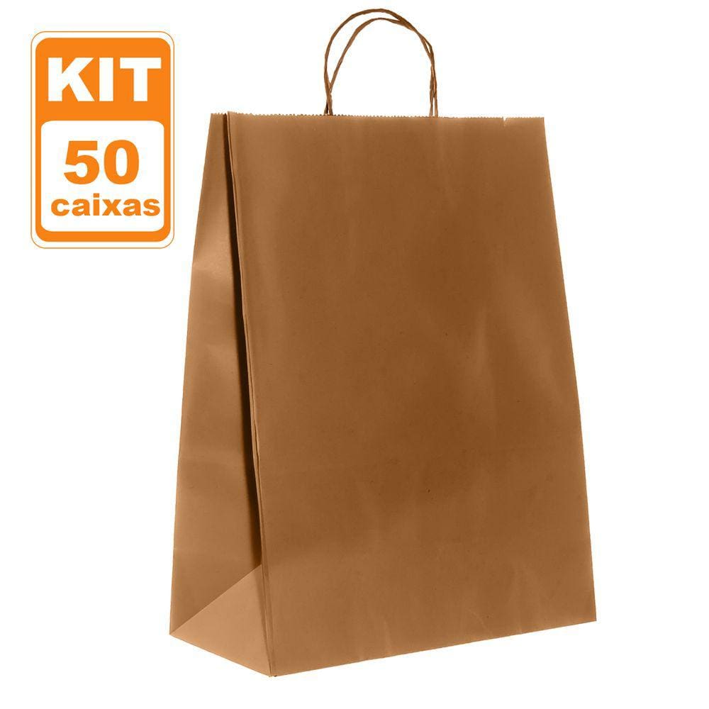 Sacolas Kraft Lisas 31x40x15 Delivery Ecológicas - 50 und