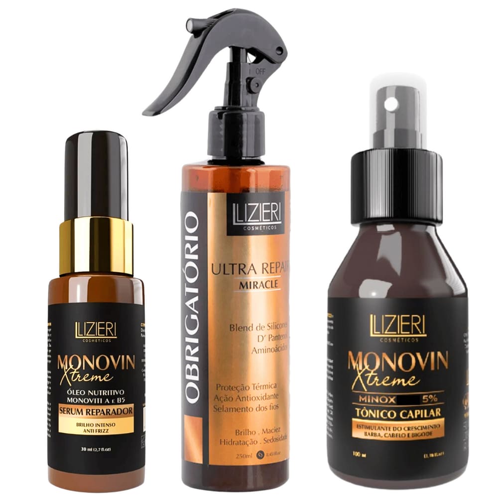 Kit Monovin Tônico e Sérum Crescimento Capilar Antiqueda + Leave-In