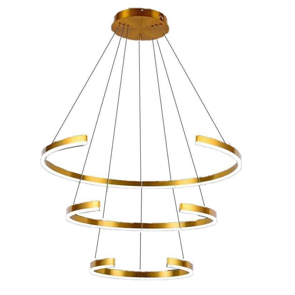 Luminaria Lustre 3 Aneis Arco Led 94w Perfil Luxo Pendente Recepçao Sala Quarto Comercial Residencia