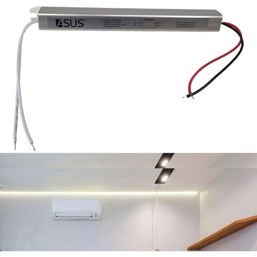 Fonte Slim Drive 24w Bivolt 12v 2a Perfil Fita Led Ip20 Lustre Luminaria Iluminaçao