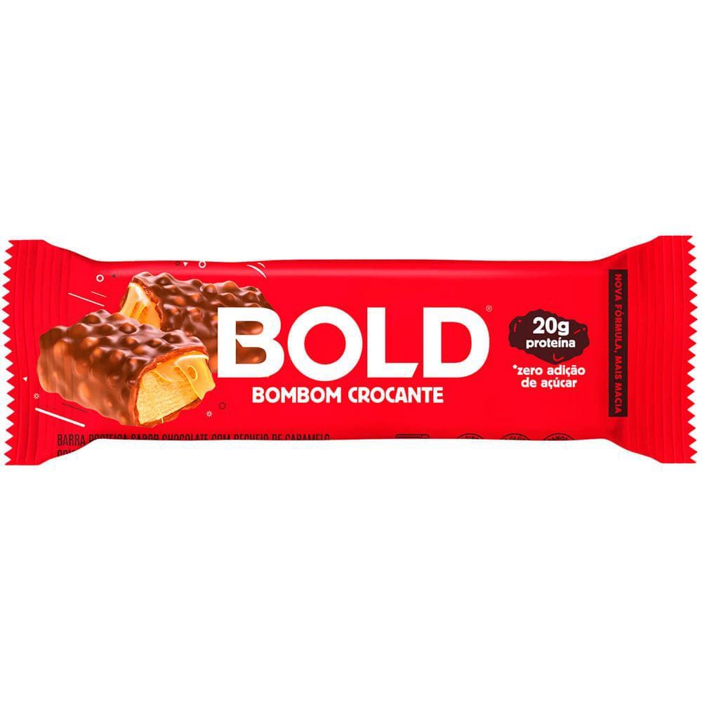 Barra de Proteína Bold Sabor Bombom Crocante 20g de Proteína Zero Açúcar com 60g