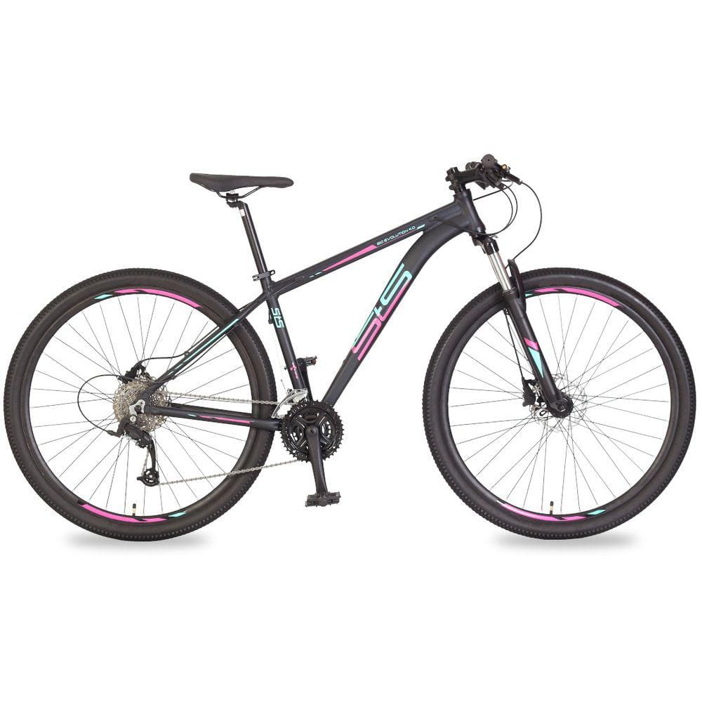 Bicicleta Aro 29 Alumínio 27v Freio Hidráulico Big Evolution 4.0 Grafite e Magenta Verde