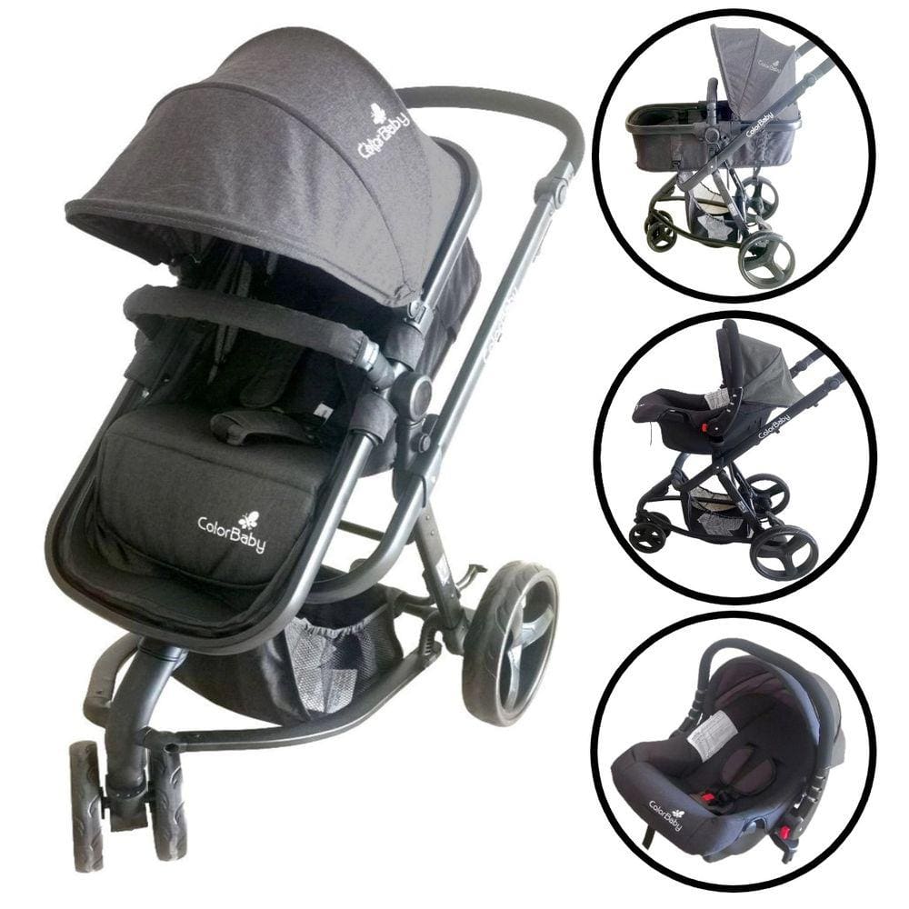 Carrinho De Bebê De Passeio Portátil e Reversível 3x1 Preto