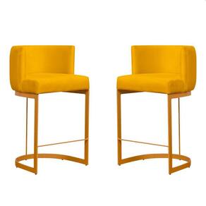 Kit 2 Banquetas Emília Decorativas para Cozinha em Suede Amarelo com Base Dourada Speciale Home