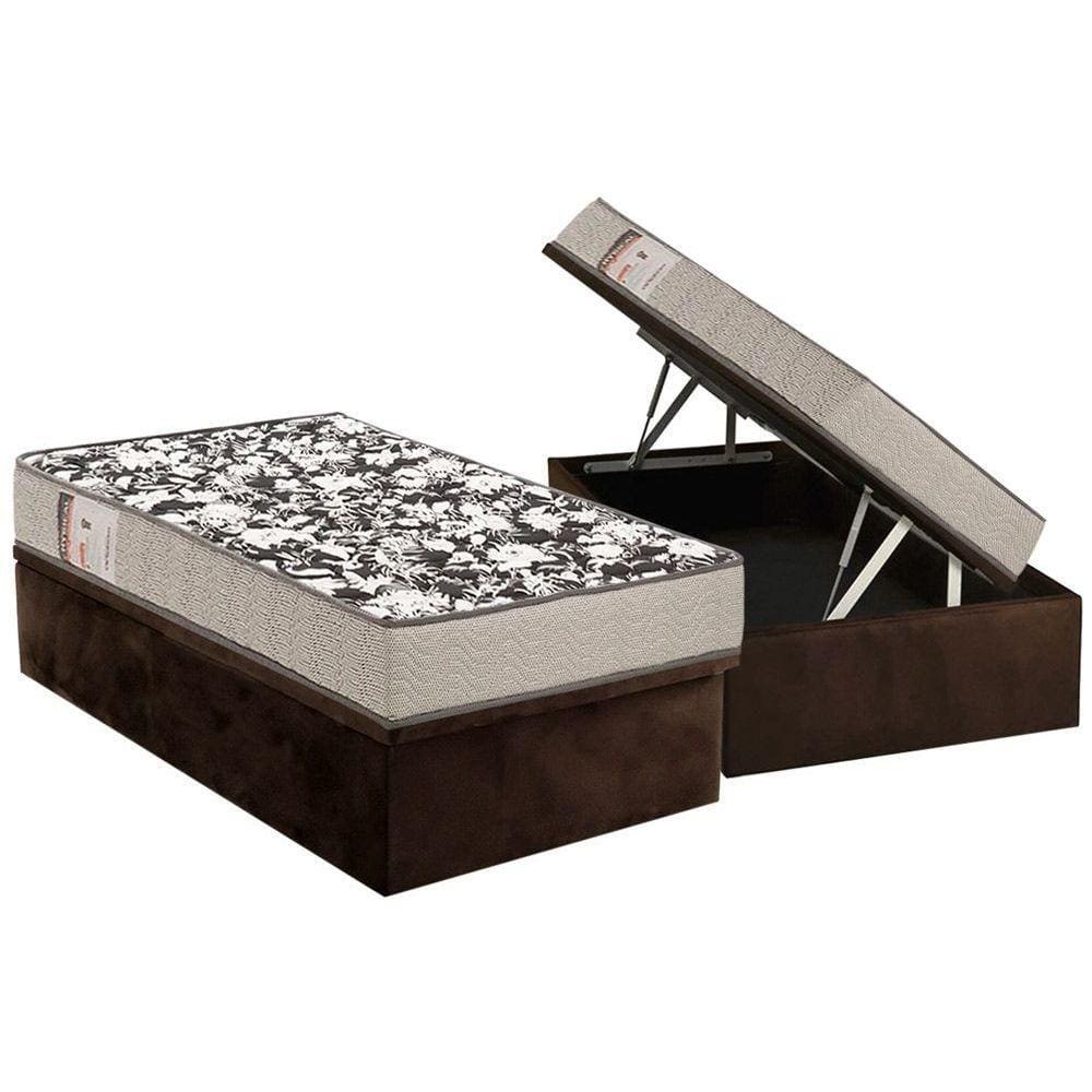 Conjunto Box Baú Solteiro: Colchão Espuma Ortobom D26 Physical Ultra Resistente + Base CRC Suede Brown(88x188)