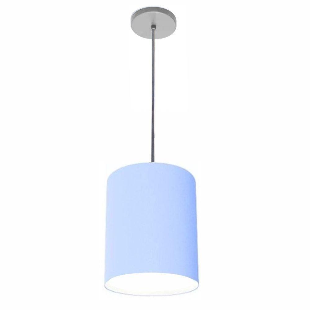 Luminária Pendente Md-4102 Cúpula Em Tecido Cor Azul-bebê Cor Da Canopla Cinza E Fio Transparente