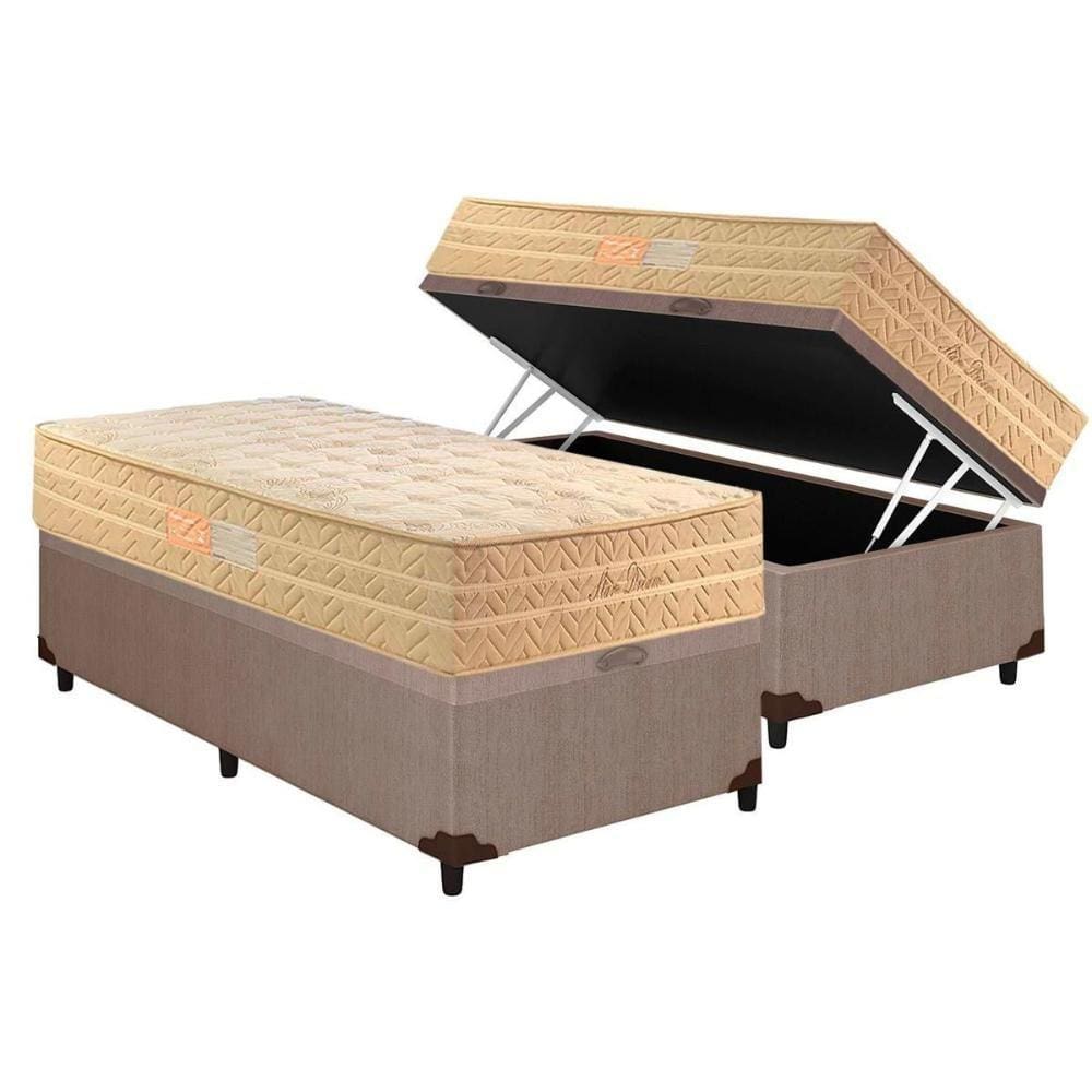 Conjunto Box Baú Solteiro: Colchão Molas Paropas MasterPocket Ensacadas Star Dream + Base CRC Courano Clean(88x188)