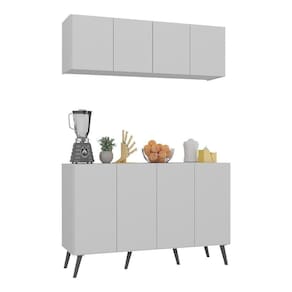 Kit Armário De Cozinha Aéreo E Balcão 4 Portas Retrô Multimóveis Mp2170 Branco/preto Branco/preto