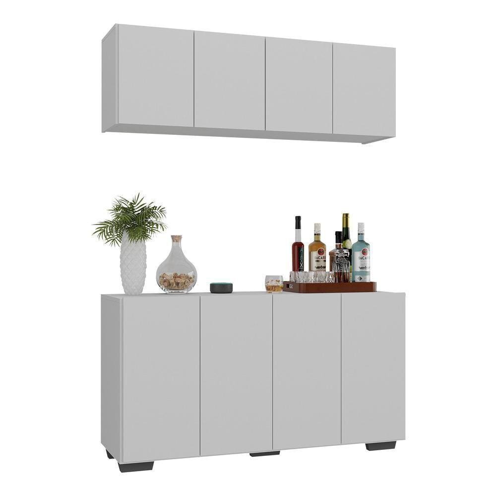 Kit Bar Armário Aéreo E Aparador 4 Portas Multimóveis Mp1087 Branco/preto Branco/preto