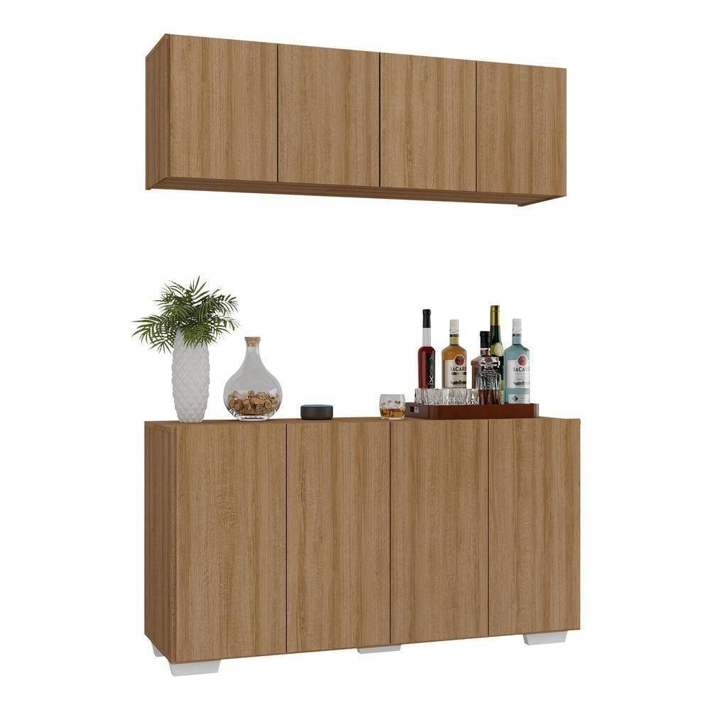 Kit Bar Armário Aéreo E Aparador 4 Portas Multimóveis Mp1087 Rustic/branco Rustic/branco
