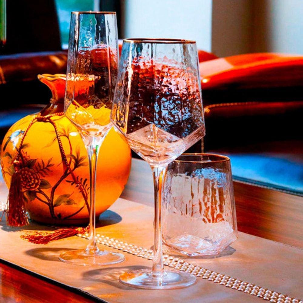 2 Taças Cristal Champagne 300ml Borda Dourada Taj Wolff