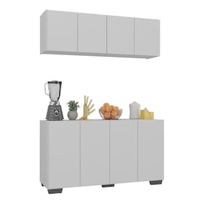 Kit Armário De Cozinha Aéreo E Balcão 4 Portas Multimóveis Mp2171 Branco/preto Branco/preto