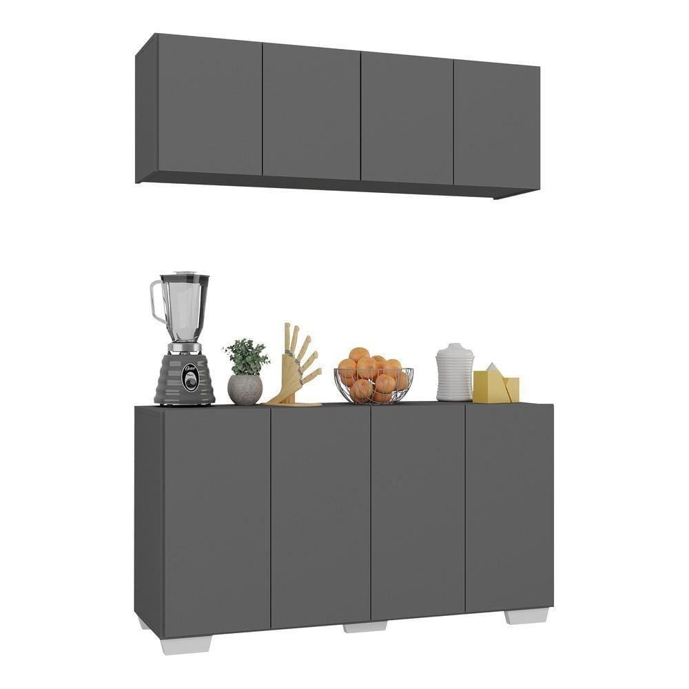 Kit Armário De Cozinha Aéreo E Balcão 4 Portas Multimóveis Mp2171 Grafite/branco Grafite/branco