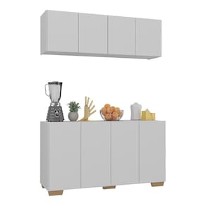 Kit Armário De Cozinha Aéreo E Balcão 4 Portas Multimóveis Mp2171 Branco/natural Branco/natural