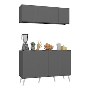 Kit Armário De Cozinha Aéreo E Balcão 4 Portas Retrô Multimóveis Mp2170 Grafite/branco