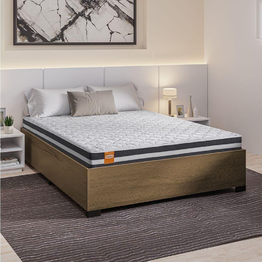 Cama Box Casal Desmontável Com Colchão Molas Qatar 138x188x53cm Branco / Preto / Cedro Inducol
