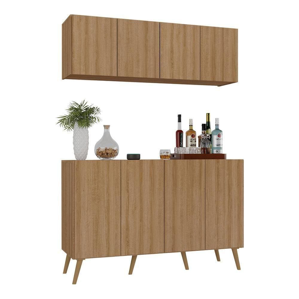 Kit Bar Armário Aéreo E Aparador 4 Portas Retrô Multimóveis Mp1086 Rustic/natural Rustic/natural