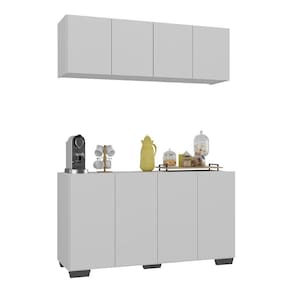 Conjunto Cantinho Do Café Armário E Aparador 4 Portas Multimóveis Mp1085 Branco/preto Branco/preto