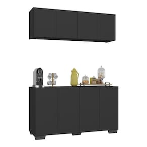 Conjunto Cantinho Do Café Armário E Aparador 4 Portas Multimóveis Mp1085 Preto Preto