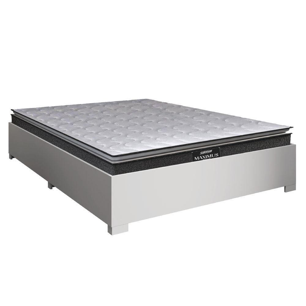 Cama Box Casal Desmontável Com Colchão Molas Ensacadas Pillow Top Maximus 138x188x63cm Cinza Branco