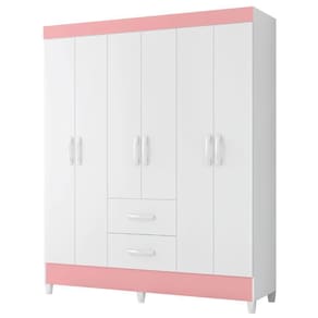 Guarda Roupas Casal 6 Portas 2 Gavetas Mobi Branco / Rosa Flex Albatroz Bc Bc Ros